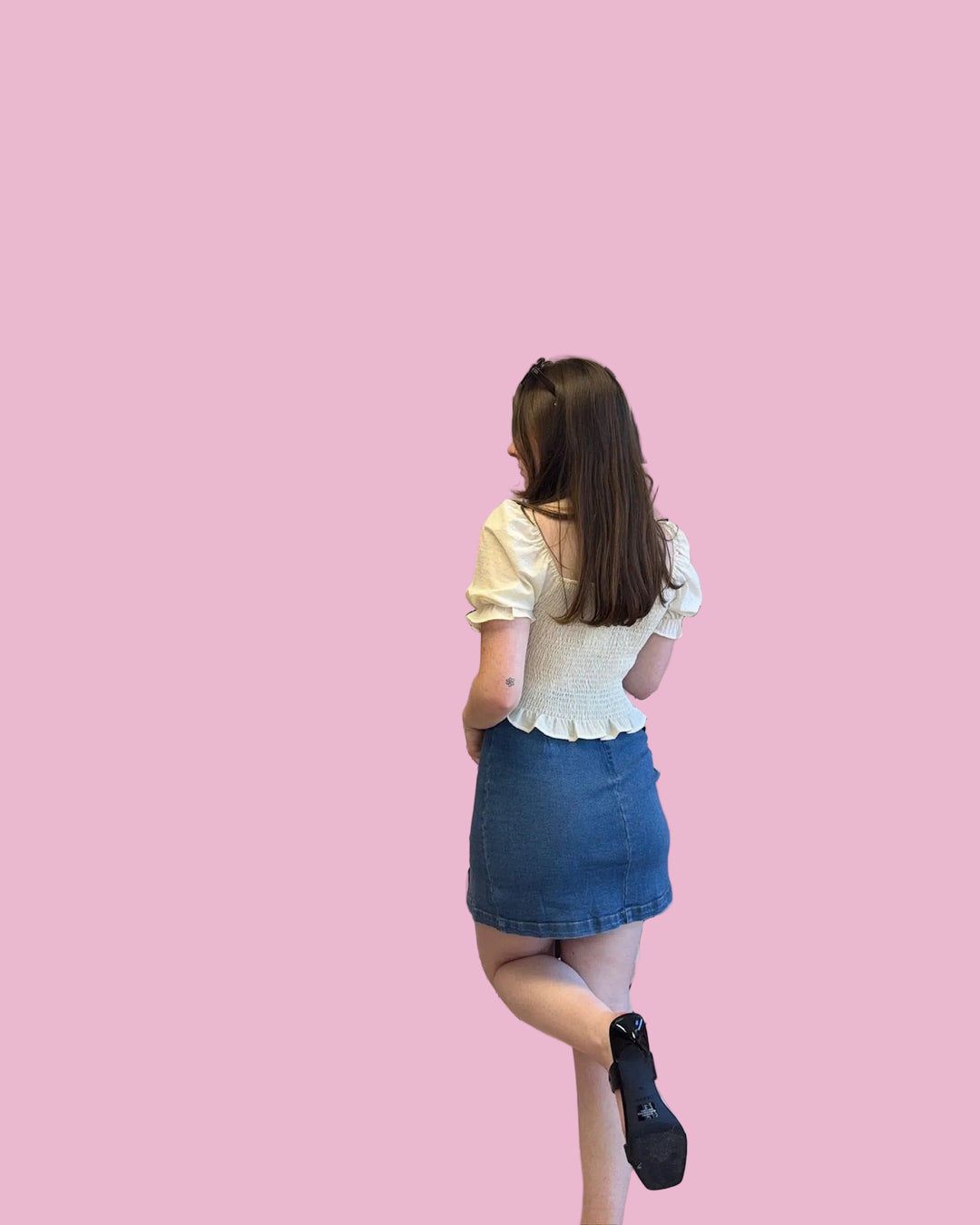Blue Denim Slit Skirt