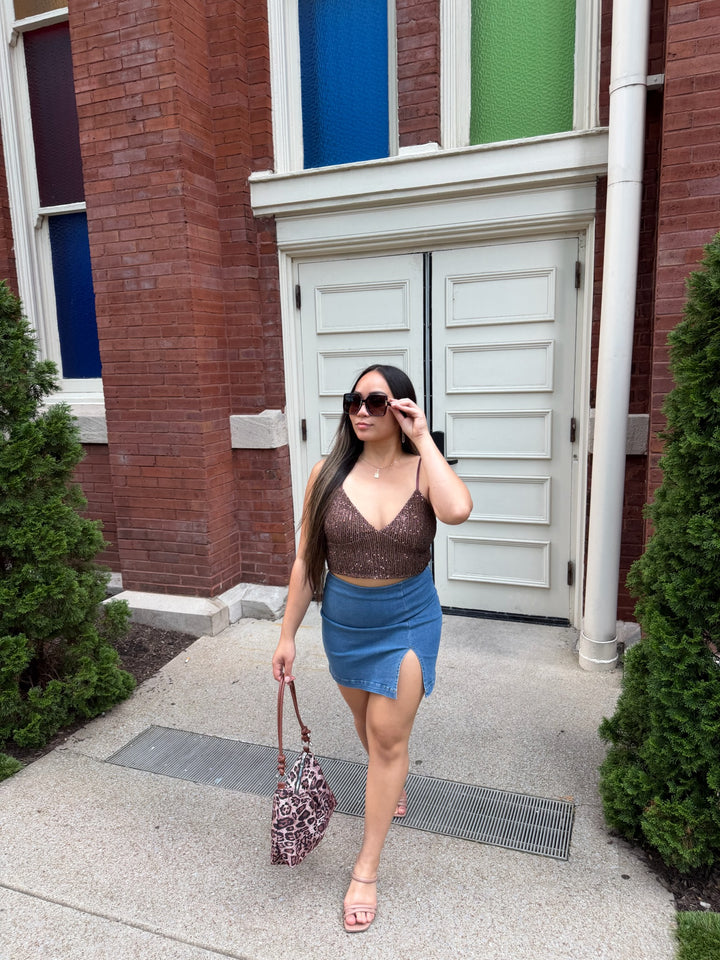 Mocha Sequin Crop