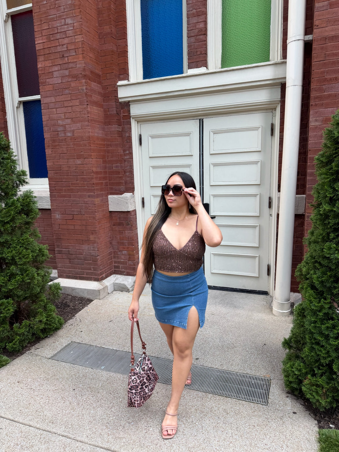 Blue Denim Slit Skirt