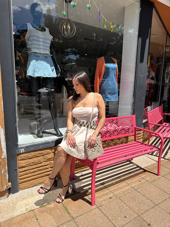 Beige Tube Flare Dress