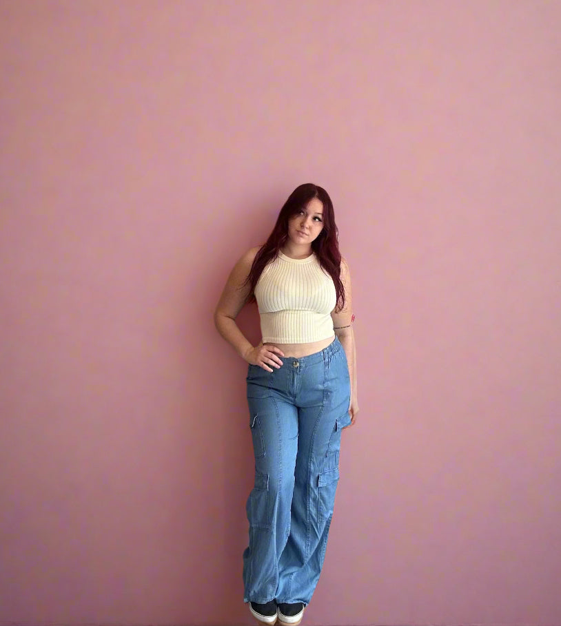 Denim Tencel Cargo Pants