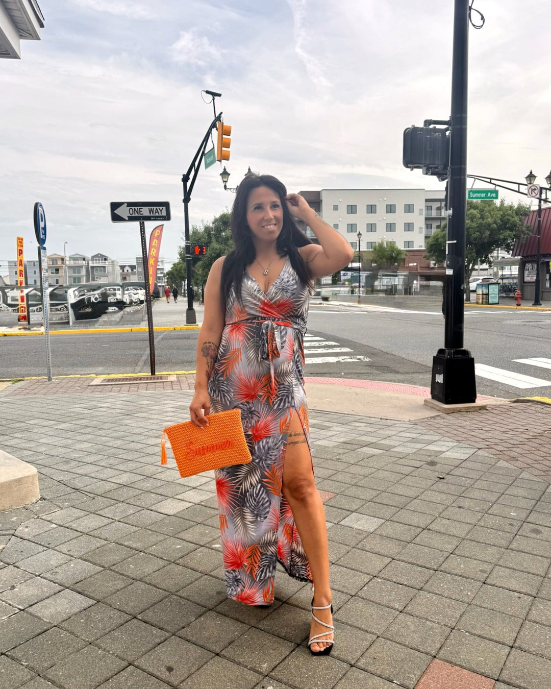 Coral Palm Maxi Dress