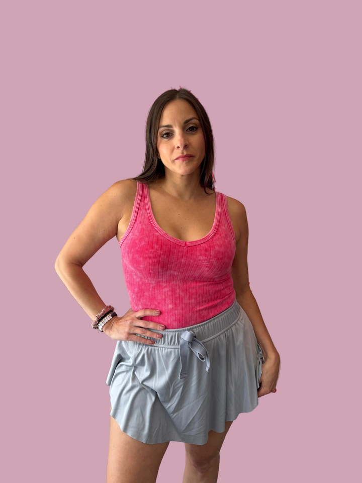 Washed V-Neck Ribbed Tank