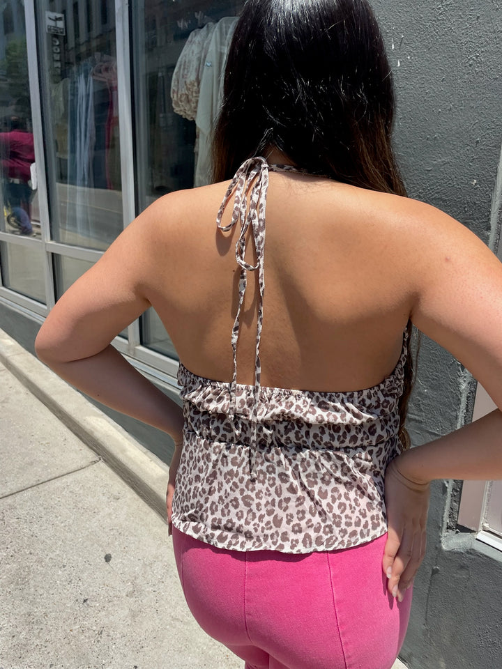 Leopard Peplum Halter