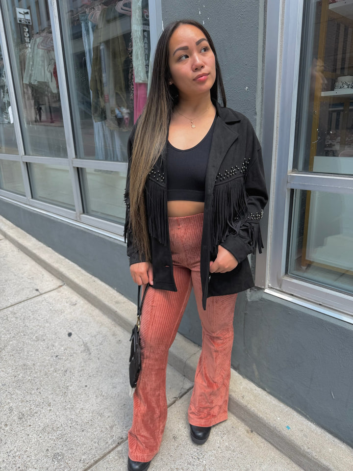 Rust Velvet Flare Pants