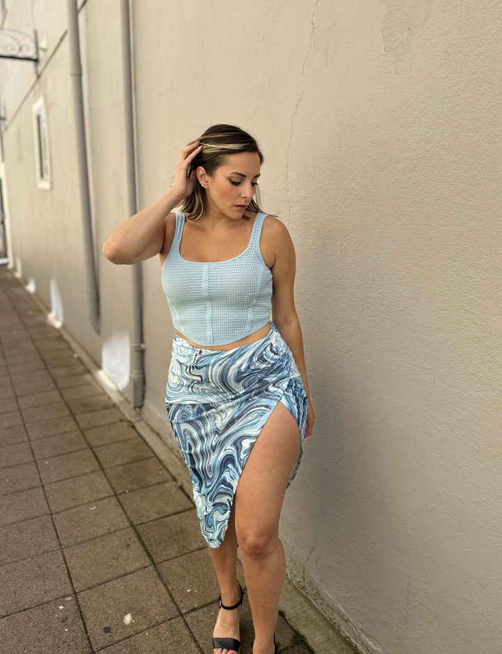 Blue Marble Slit Skirt