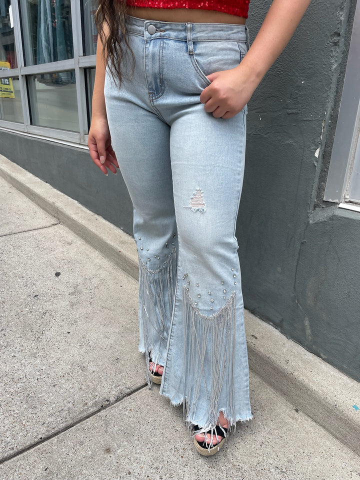 Rhinestone Fringe Jeans