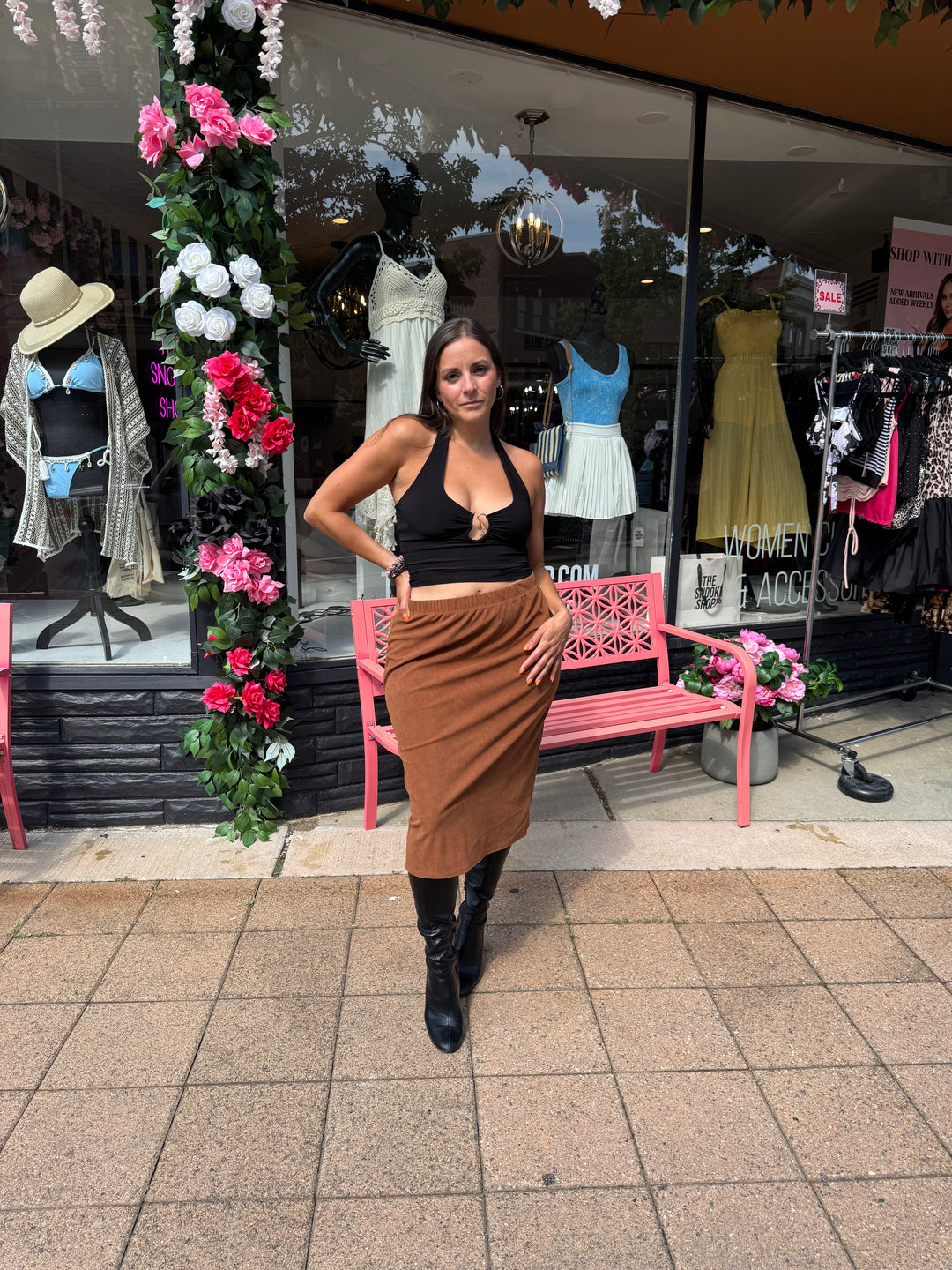 Black Luxe Link Halter Top