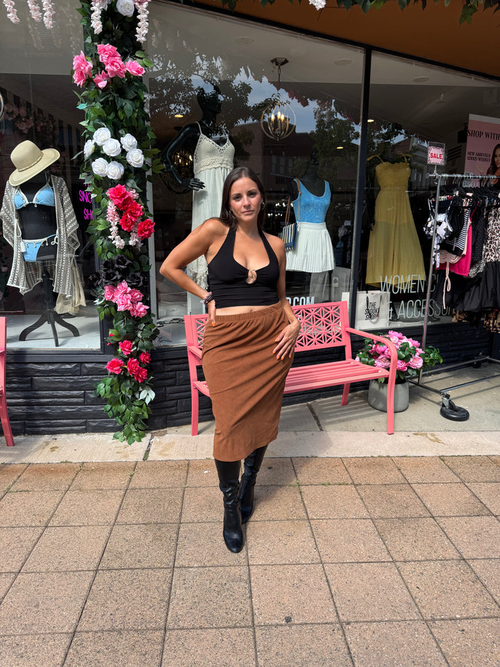 Black Luxe Link Halter Top