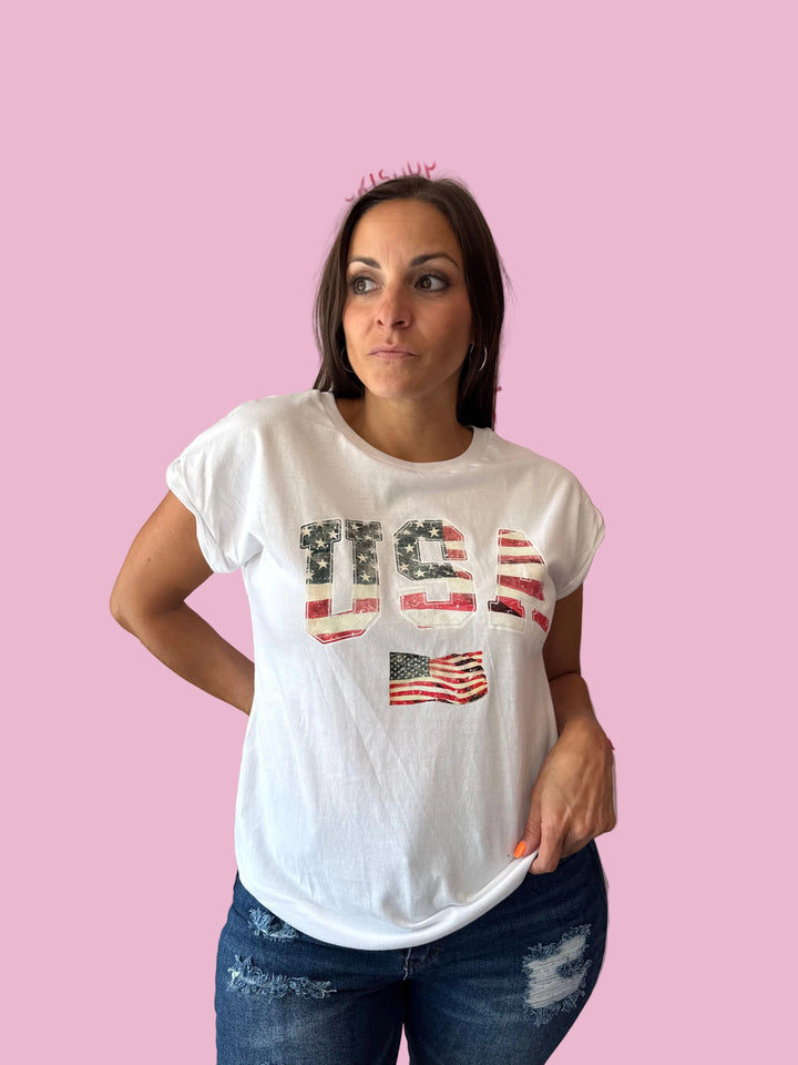 White USA Tee