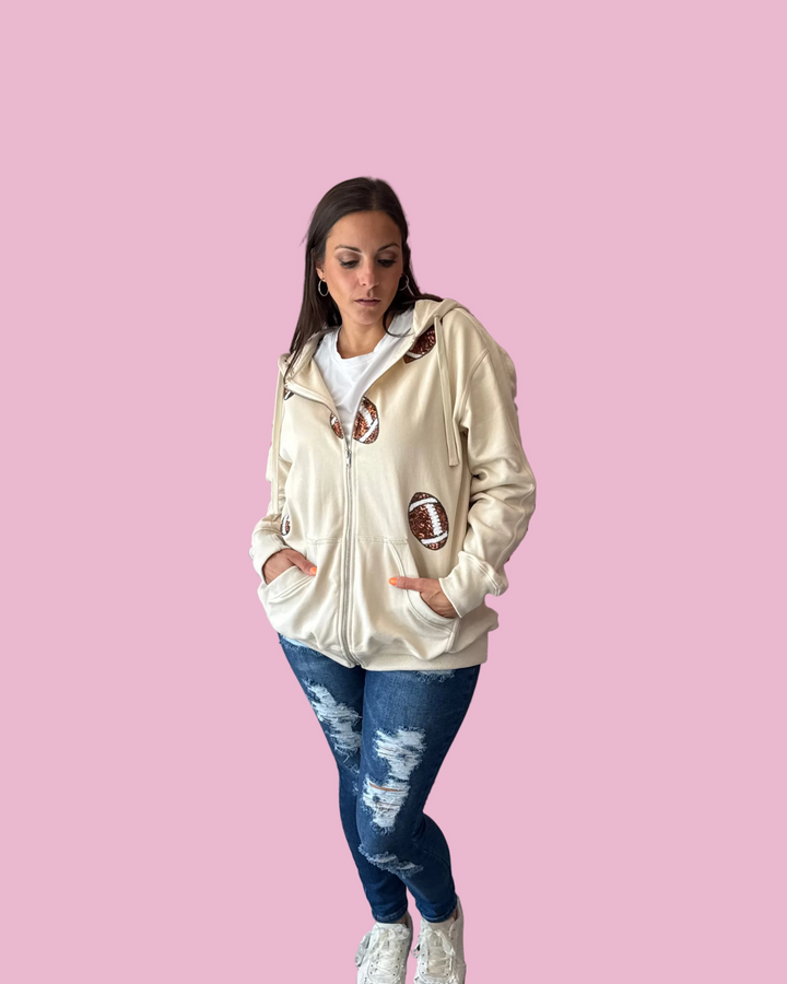 Football Sequin Zip-Up Hoodie