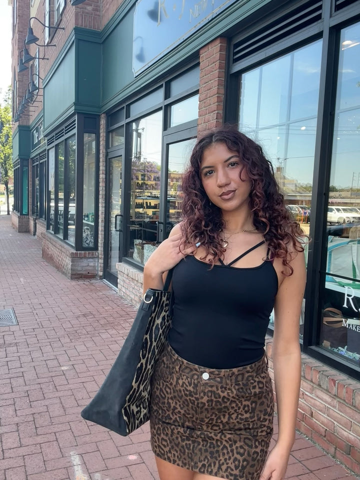 Leopard Denim Mini Skirt