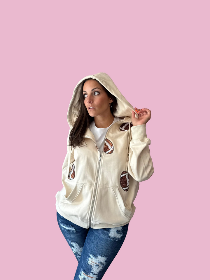 Football Sequin Zip-Up Hoodie