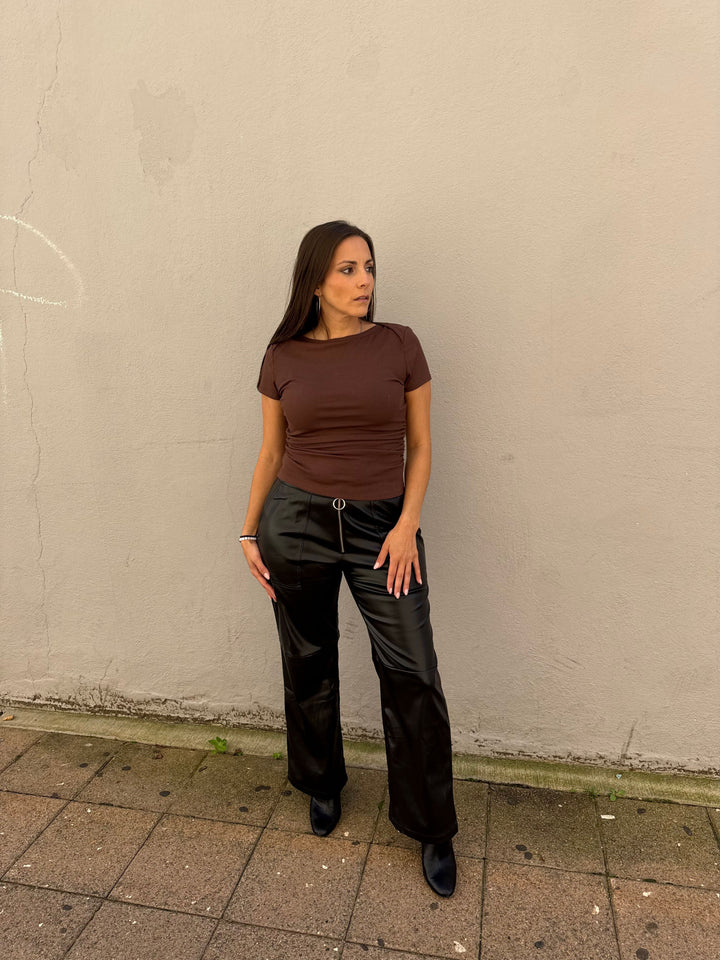 Brown Ruched Rib Top