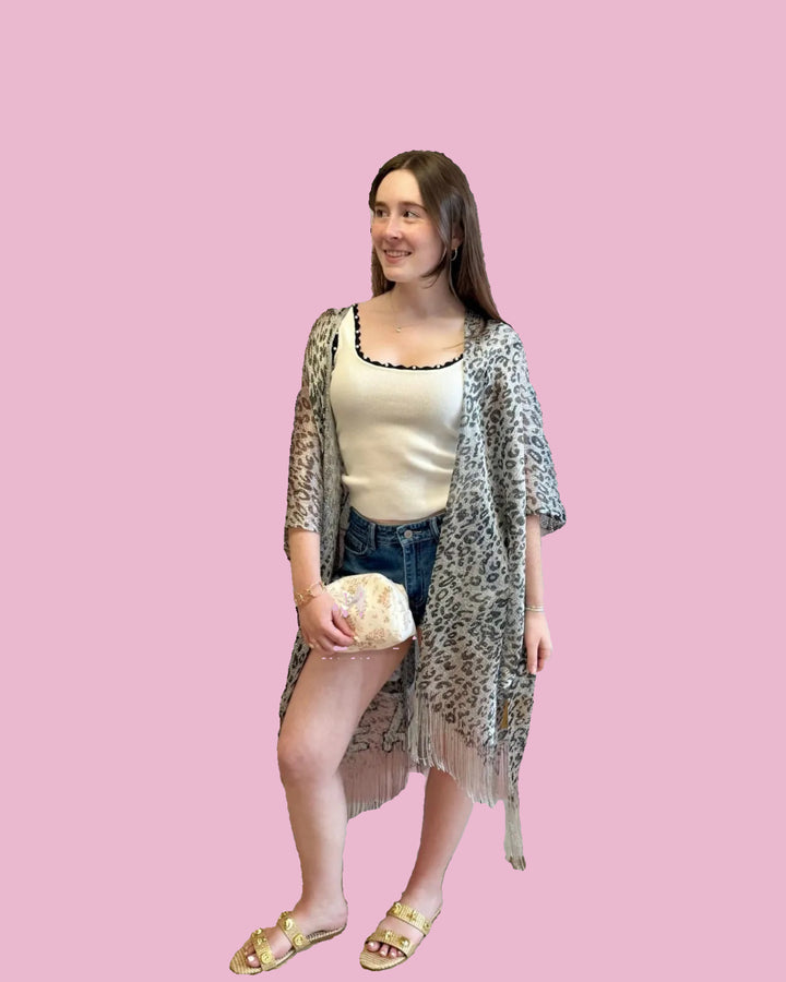 Silver Sheer Leopard Kimono