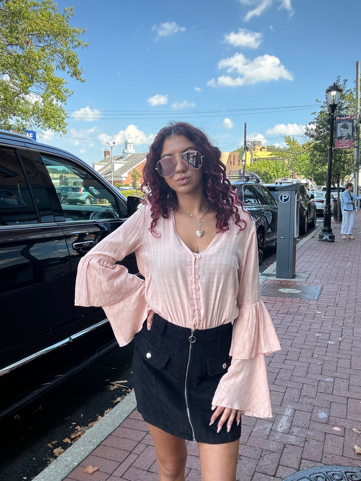 Peach Ruffle Sleeve Bodysuit