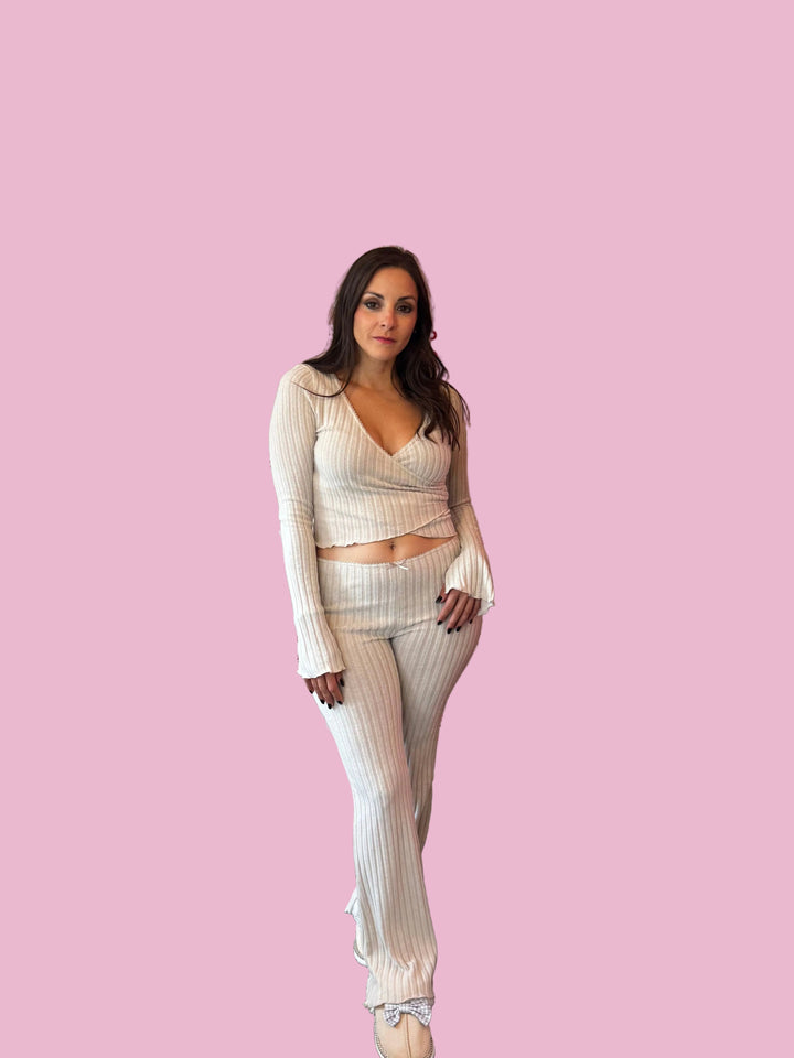 Beige Ribbed Lounge Set