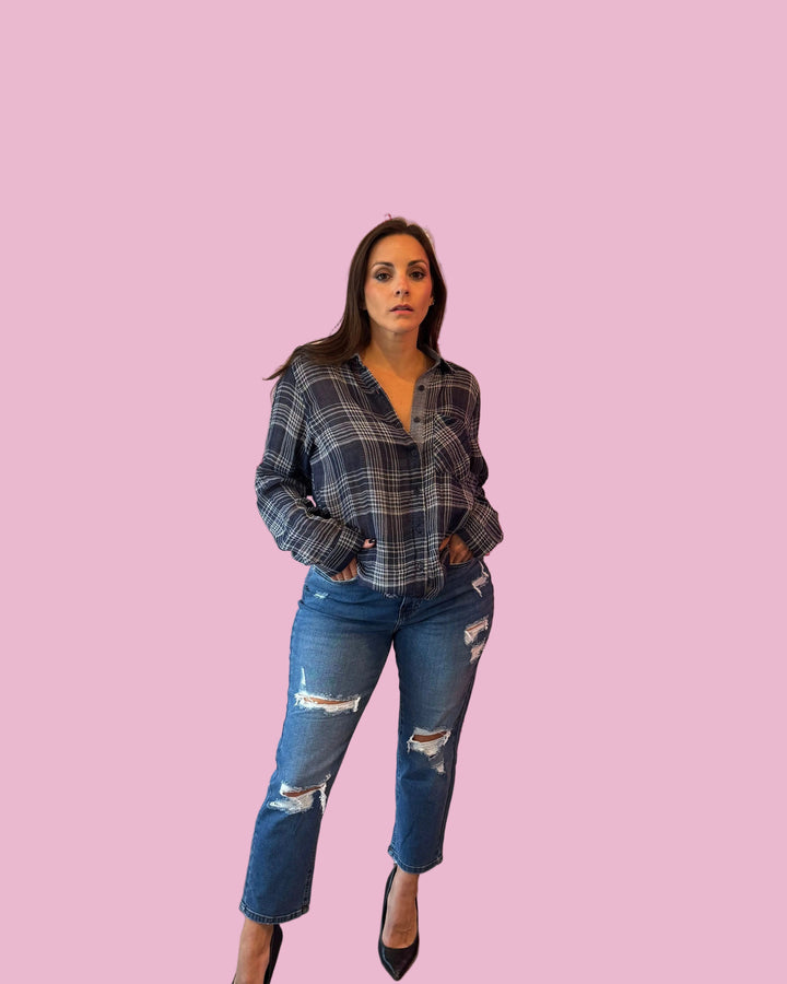 Navy Plaid Button Down