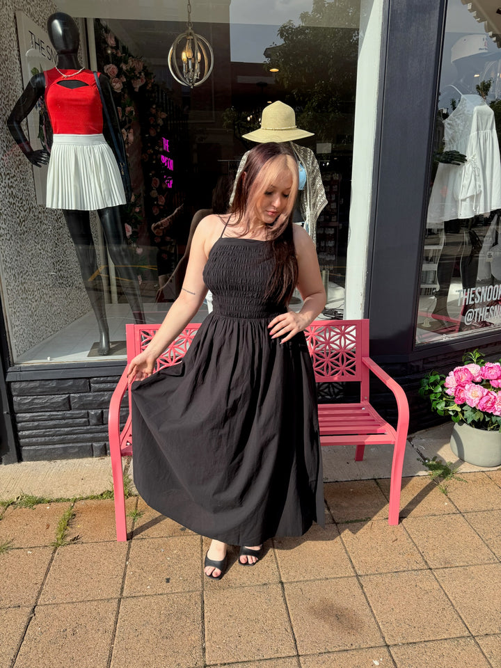 Smocked Lace-Up Back Dress