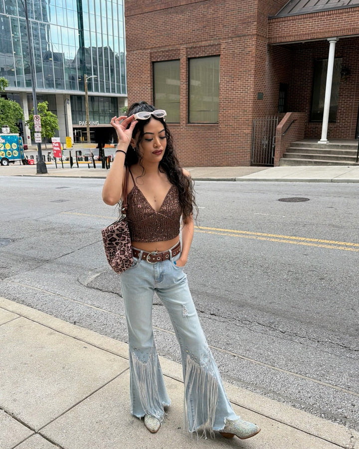 Mocha Sequin Crop