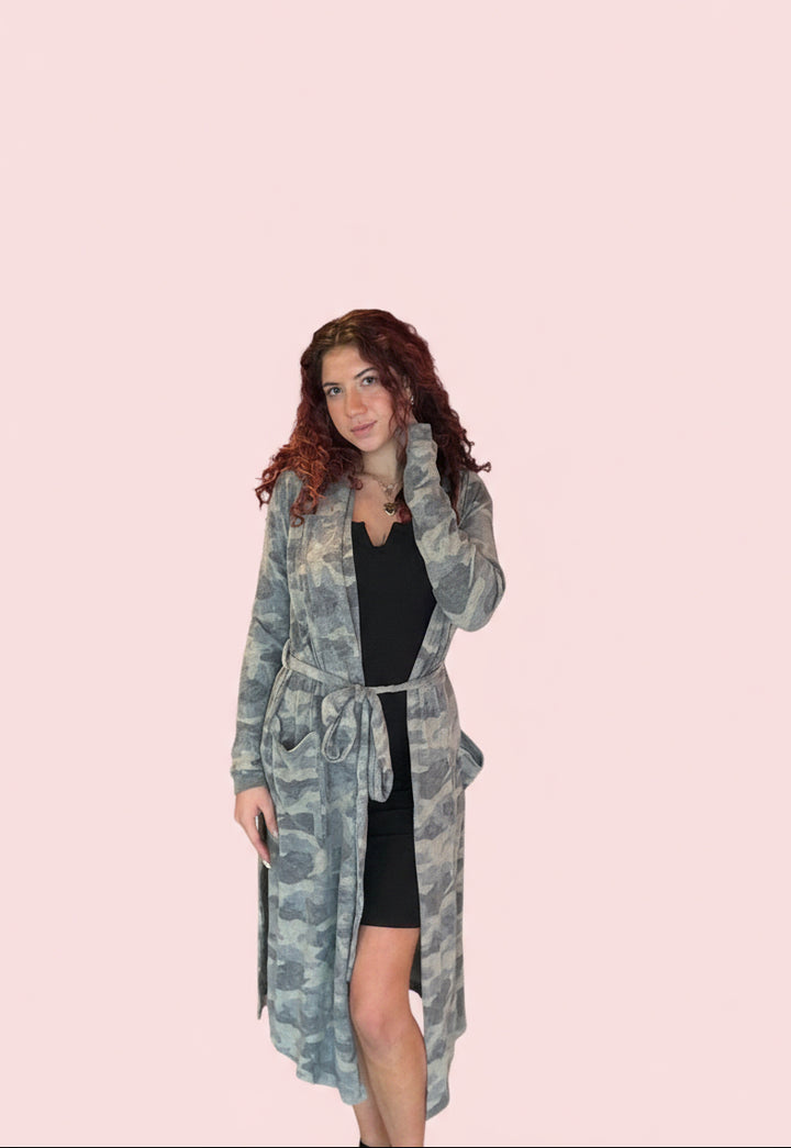 Soft Camo Tie Cardigan