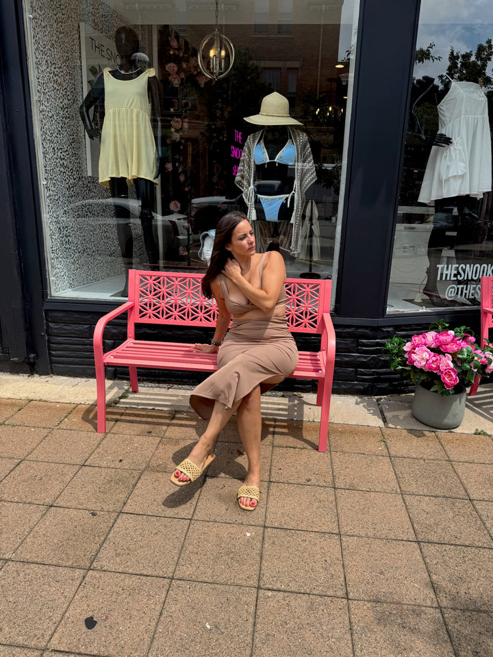 Mocha Ribbed Midi Skirt