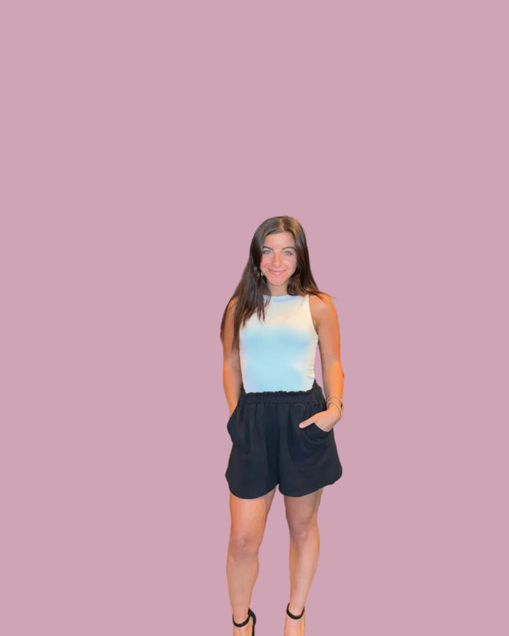 Black Elastic Waist Shorts