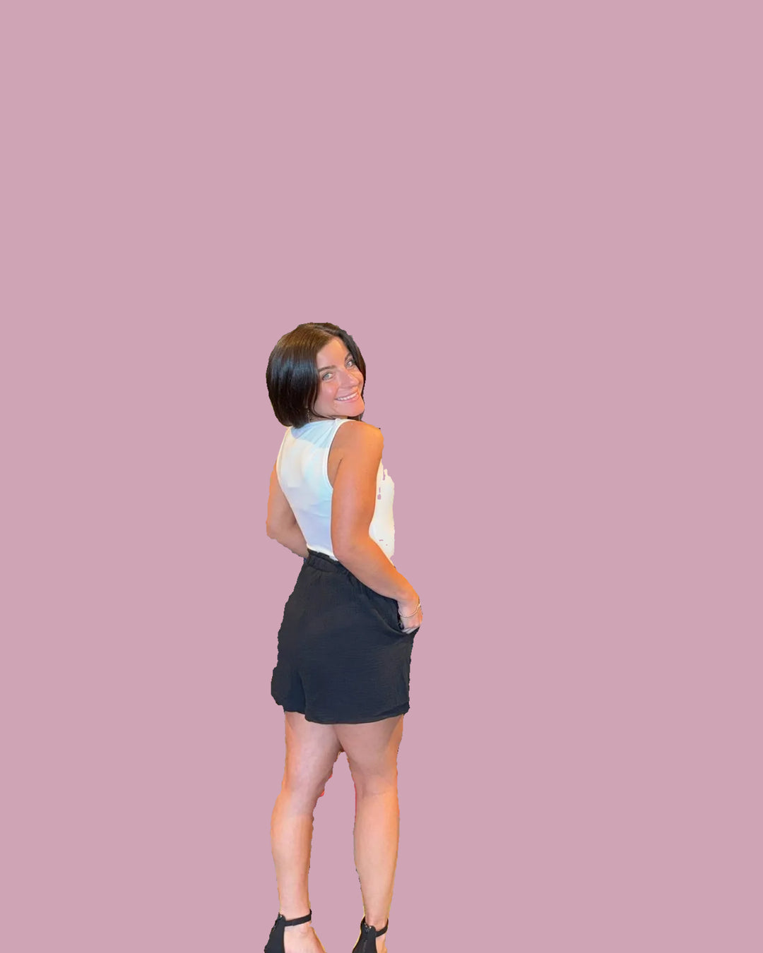 Black Elastic Waist Shorts