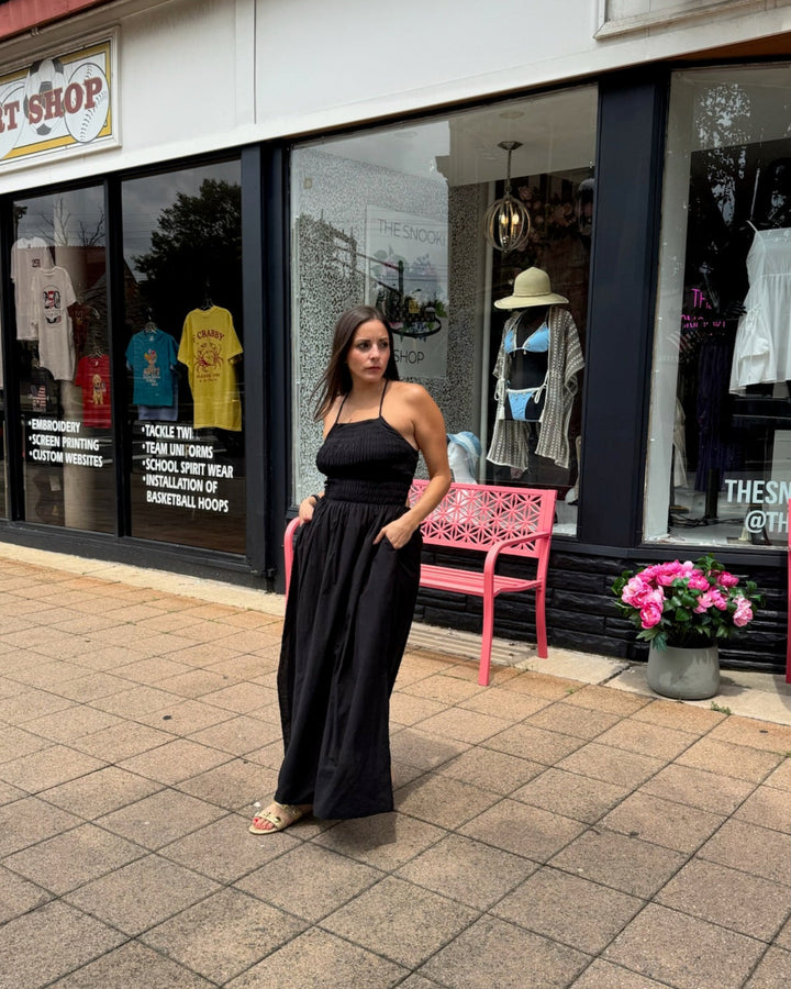 Smocked Lace-Up Back Dress