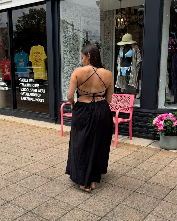 Smocked Lace-Up Back Dress