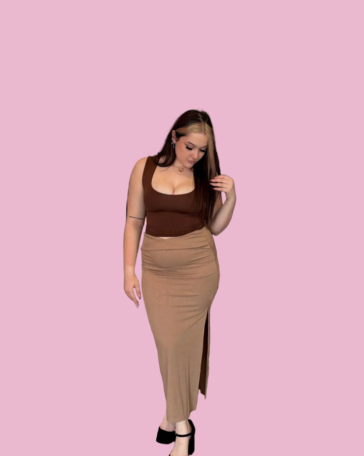 Mocha Ribbed Midi Skirt