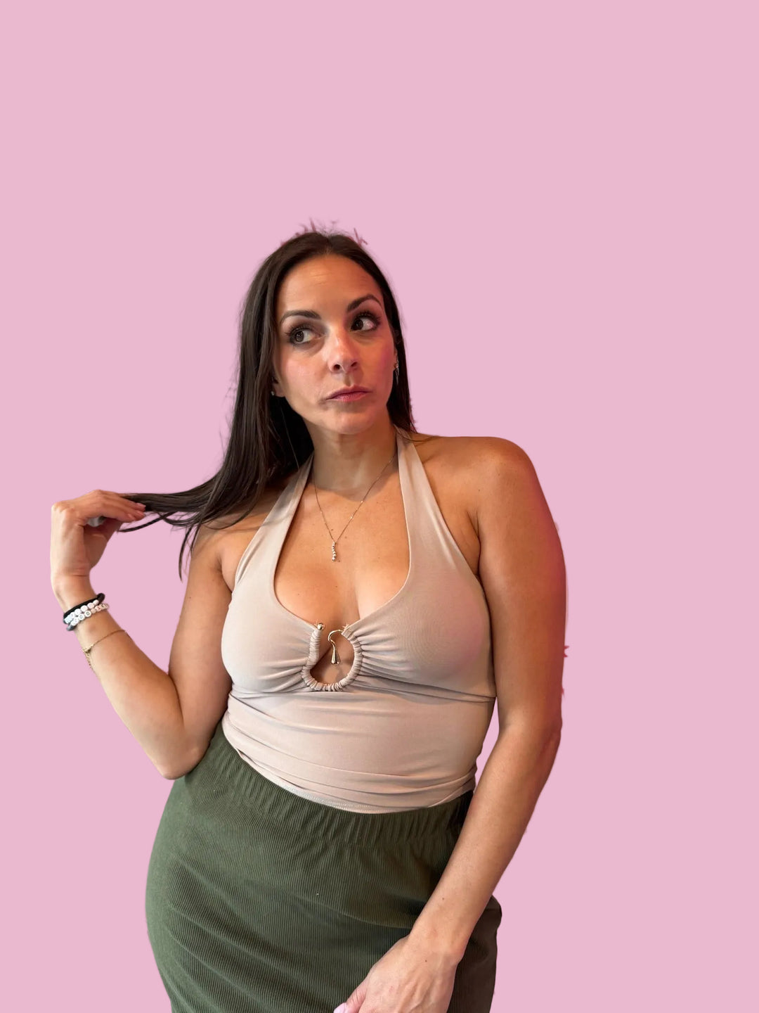 Tan Luxe Link Halter Top