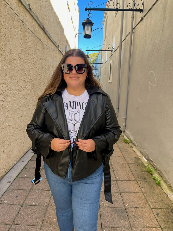 Pleather Belted Jacket