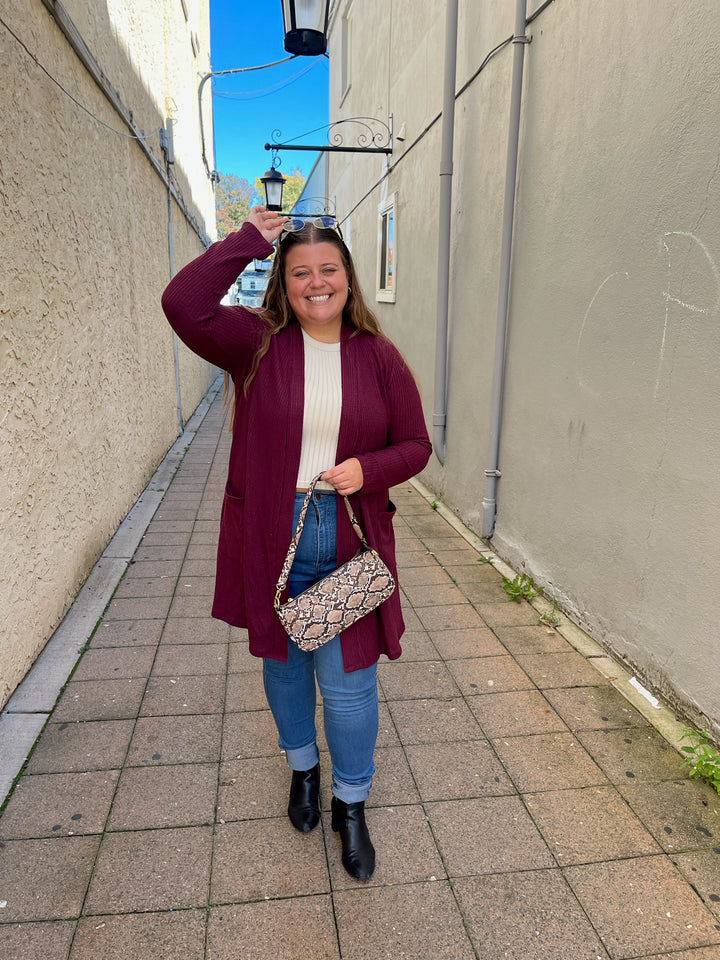 Burgundy Waffle Cardigan