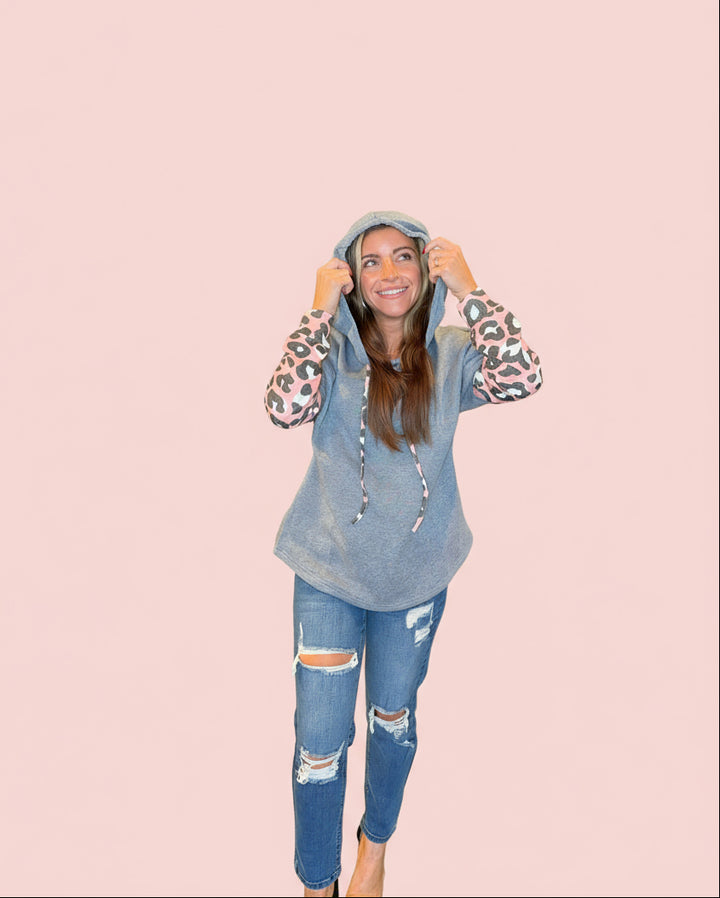 Leopard Sleeve Pullover Hoodie
