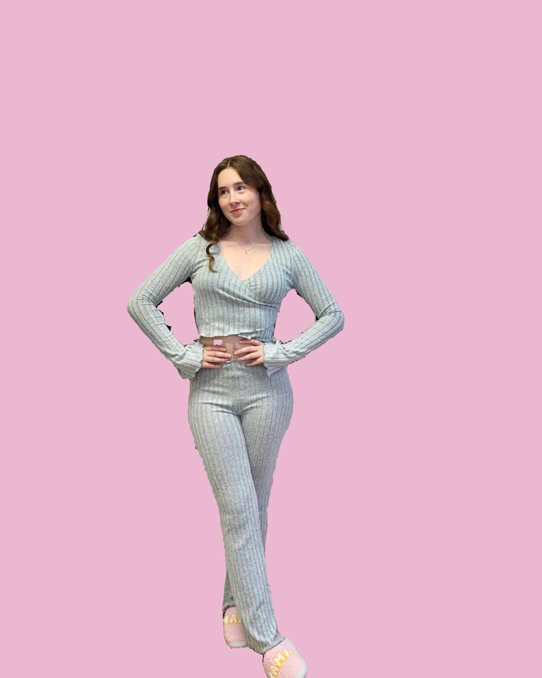 Gray Ribbed Lounge Set