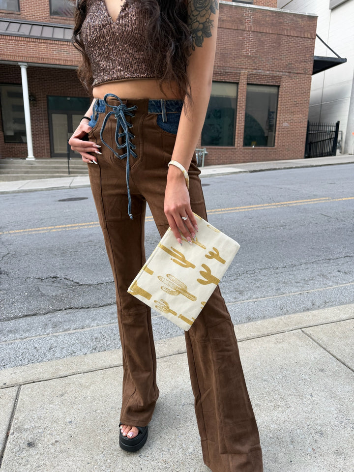 Brown Suede Flare Pants