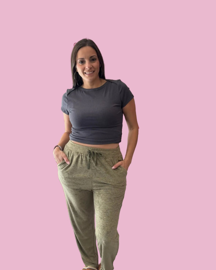 Charcoal Ruched Rib Top