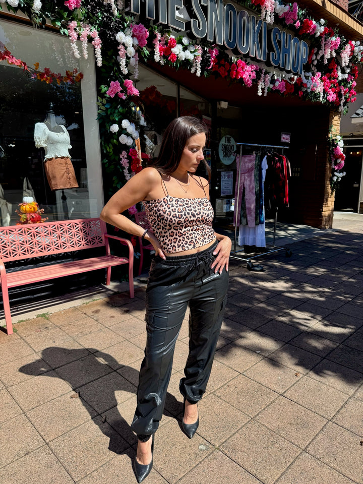 Black Pleather Cargo Joggers
