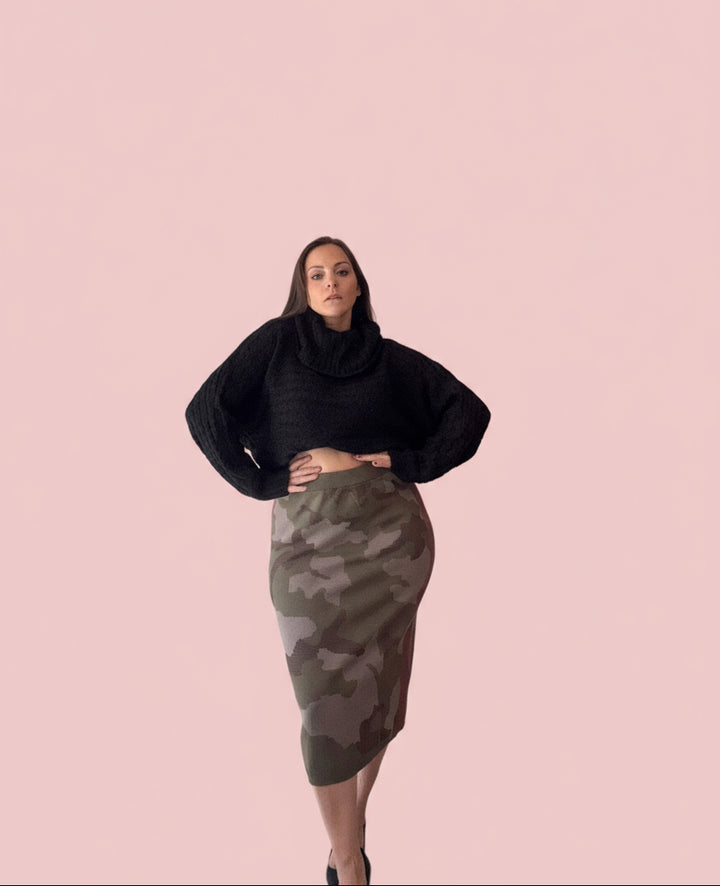 Camo Knit Midi Skirt
