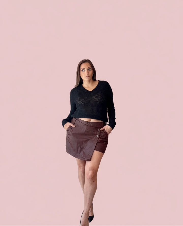Brown Pleather Skort