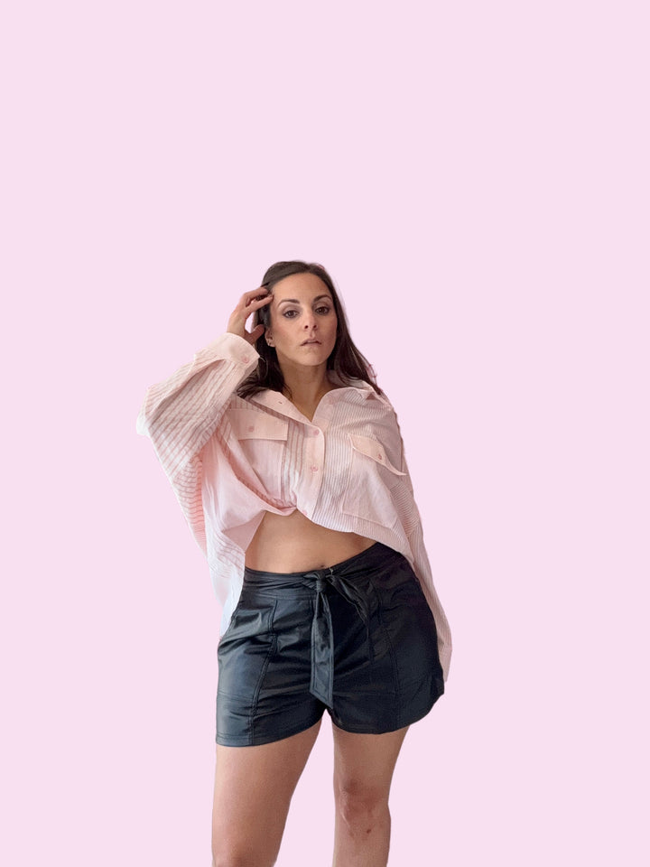 Pleather Belted Shorts
