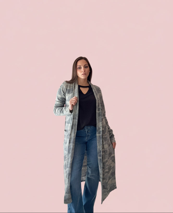 Soft Camo Tie Cardigan