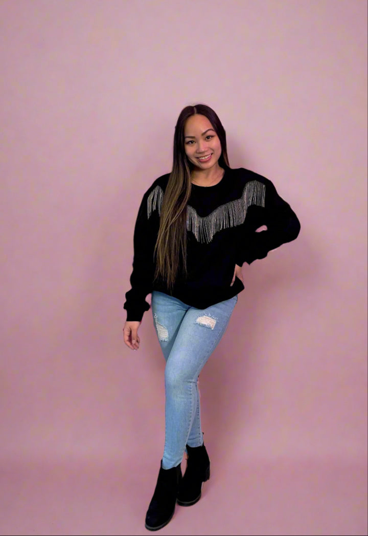 Rhinestone Fringe Pullover