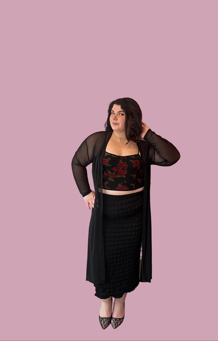 Black Bubble Midi Skirt