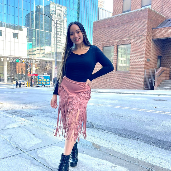 Suede Fringe Skirt
