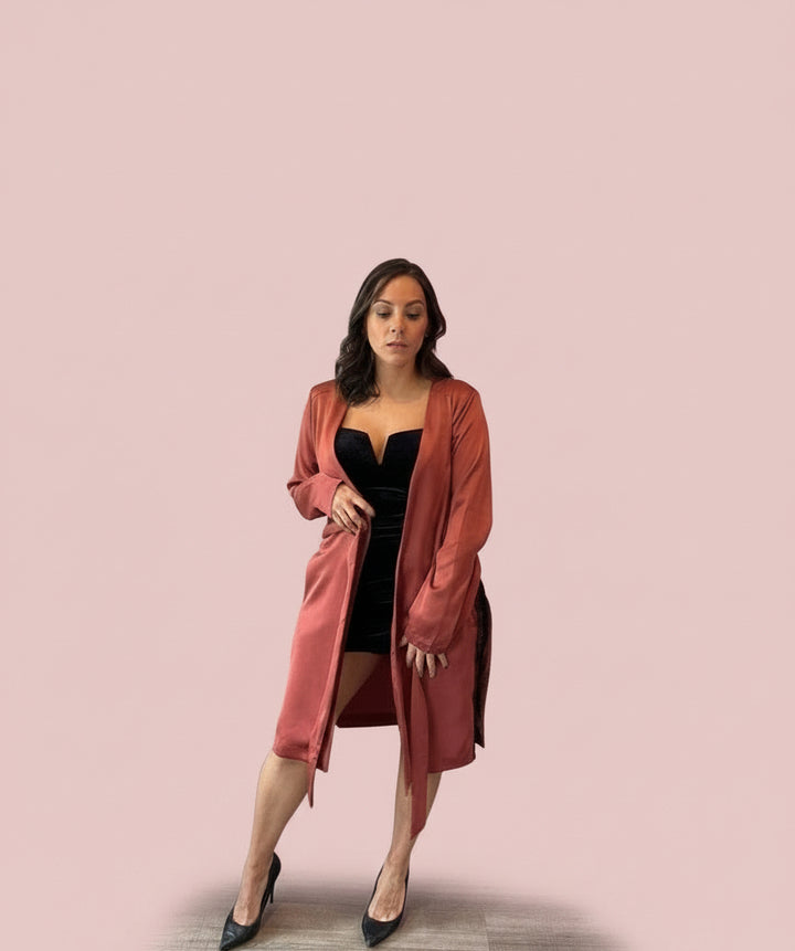 Lace-Trimmed Satin Kimono