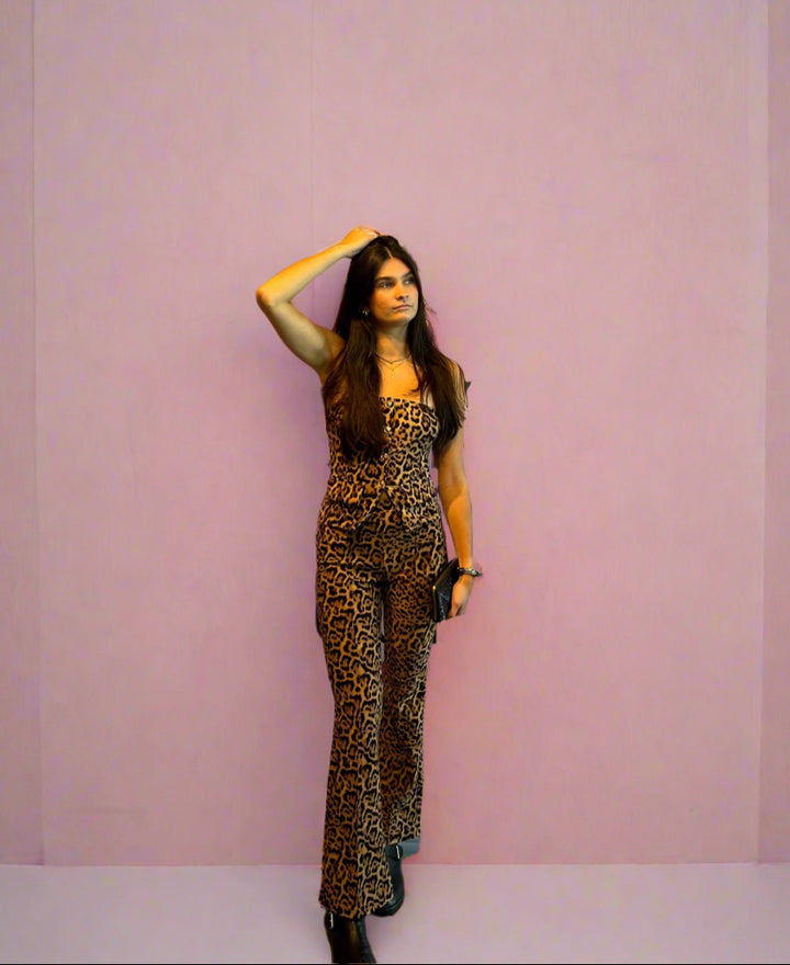 Button Leopard Strapless Top