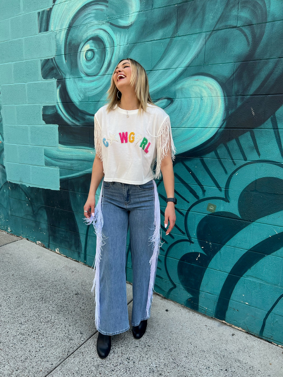 Denim Fringe Jeans