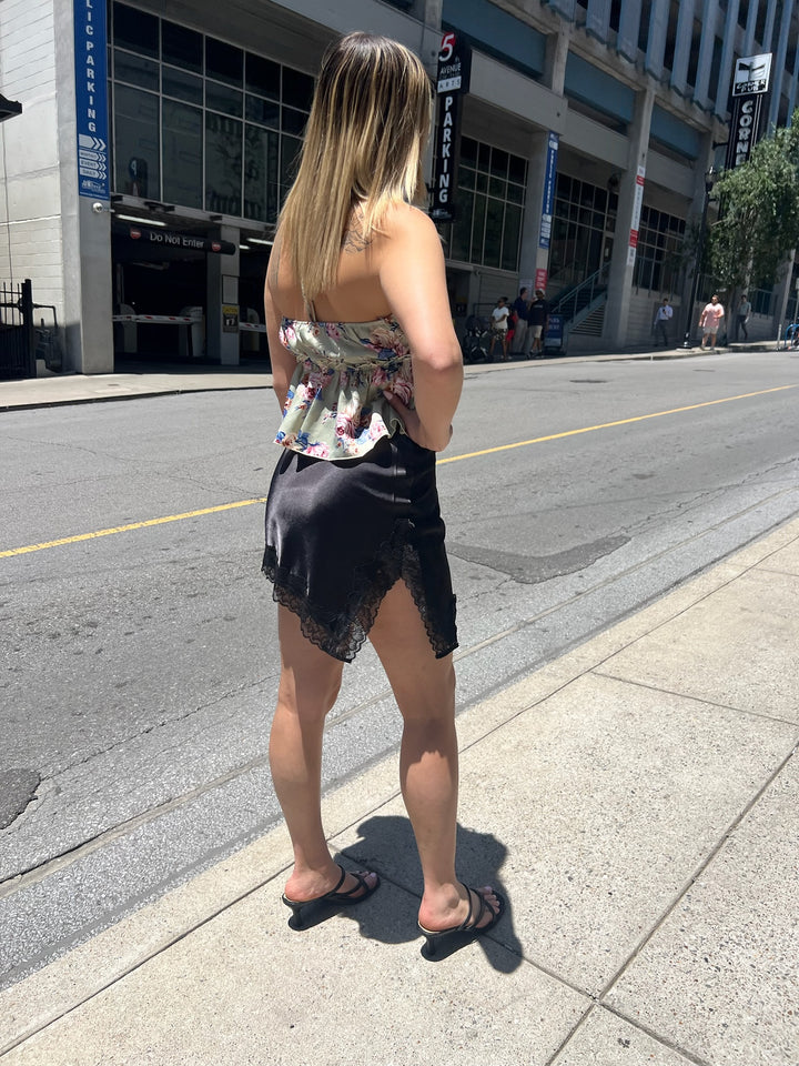 Black Satin Lace Skirt